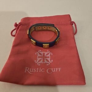 Rustic Cuff Purple Leather Bracelet w/ Gold Tone Logos Meagan Logo Snap Wrap